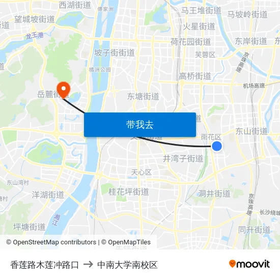 香莲路木莲冲路口 to 中南大学南校区 map