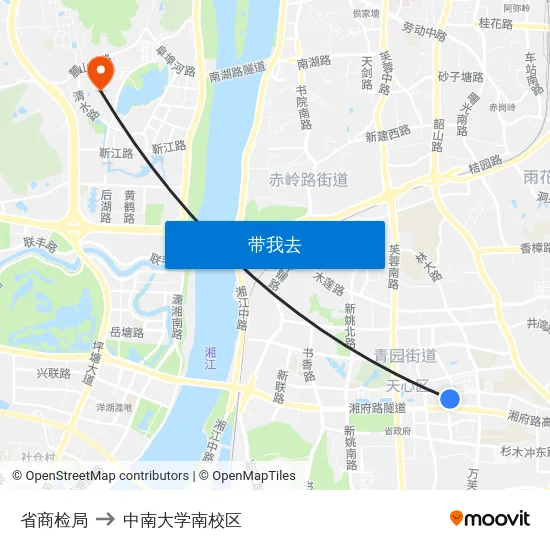 省商检局 to 中南大学南校区 map