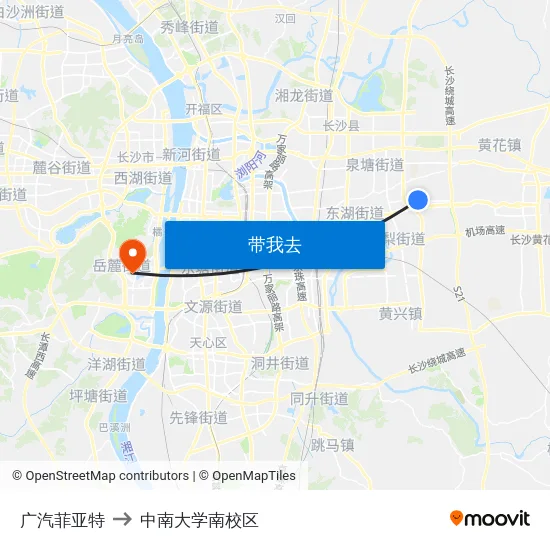 广汽菲亚特 to 中南大学南校区 map