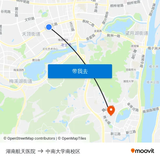 湖南航天医院 to 中南大学南校区 map