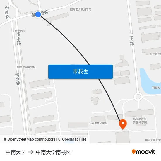 中南大学 to 中南大学南校区 map