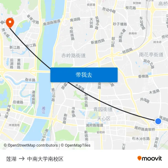 莲湖 to 中南大学南校区 map