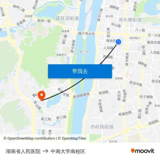 湖南省人民医院 to 中南大学南校区 map
