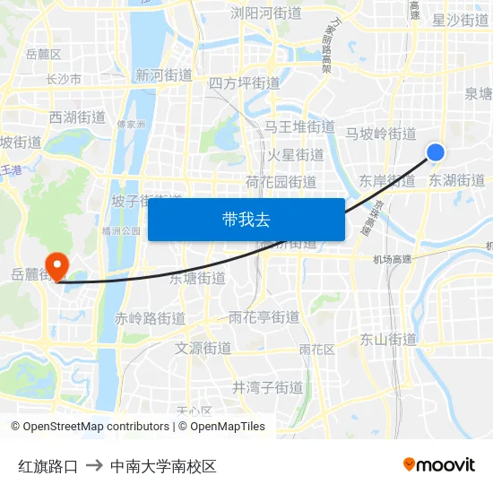 红旗路口 to 中南大学南校区 map