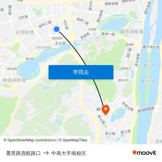麓景路燕航路口 to 中南大学南校区 map