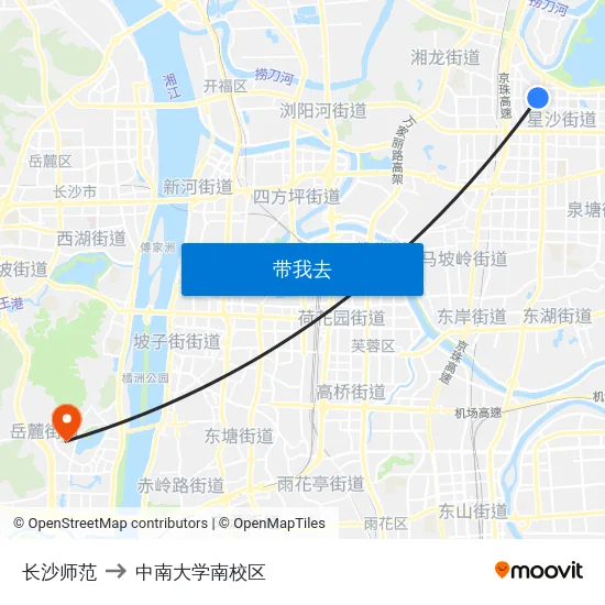 长沙师范 to 中南大学南校区 map