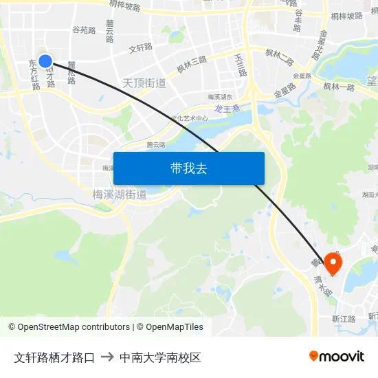 文轩路栖才路口 to 中南大学南校区 map