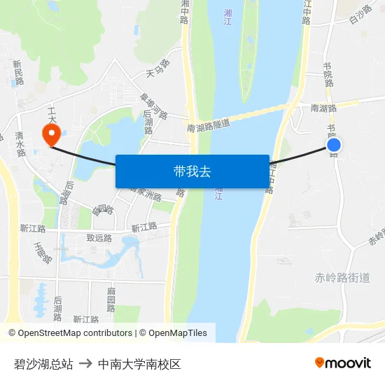 碧沙湖总站 to 中南大学南校区 map