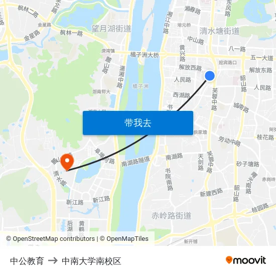 中公教育 to 中南大学南校区 map