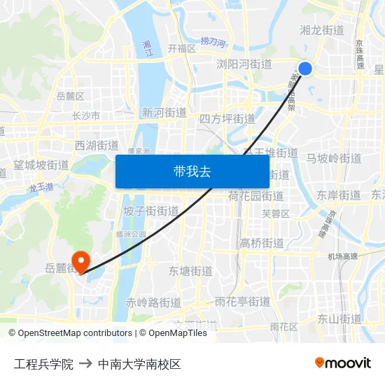 工程兵学院 to 中南大学南校区 map