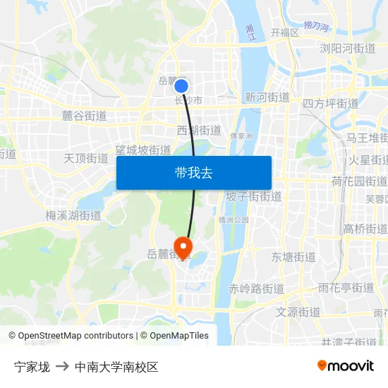 宁家垅 to 中南大学南校区 map