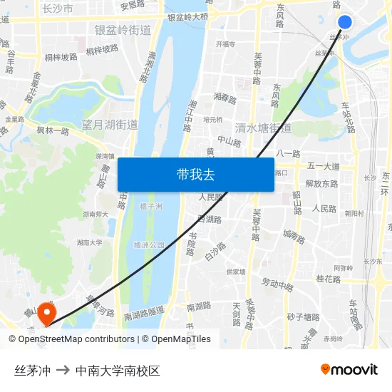 丝茅冲 to 中南大学南校区 map