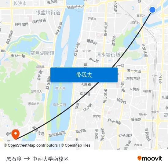 黑石渡 to 中南大学南校区 map