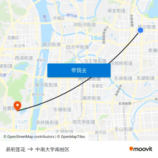 易初莲花 to 中南大学南校区 map