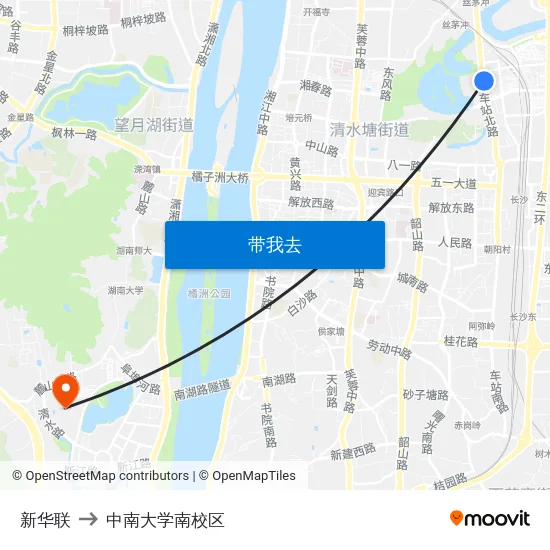 新华联 to 中南大学南校区 map