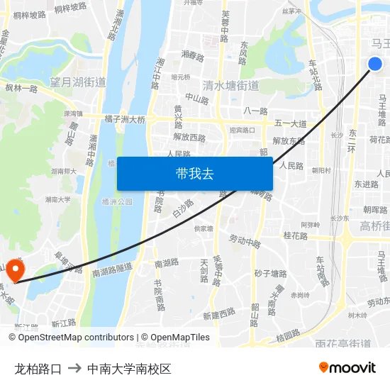 龙柏路口 to 中南大学南校区 map