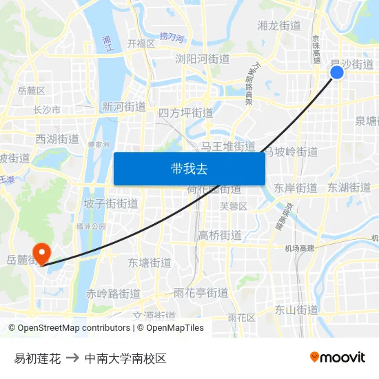 易初莲花 to 中南大学南校区 map