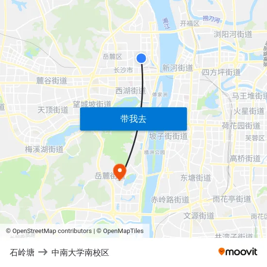 石岭塘 to 中南大学南校区 map