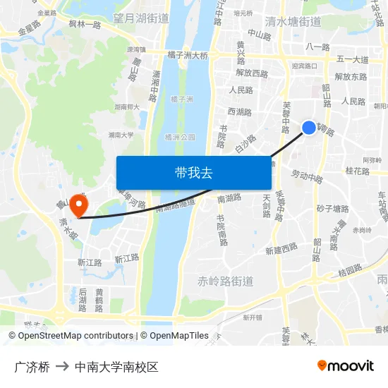 广济桥 to 中南大学南校区 map