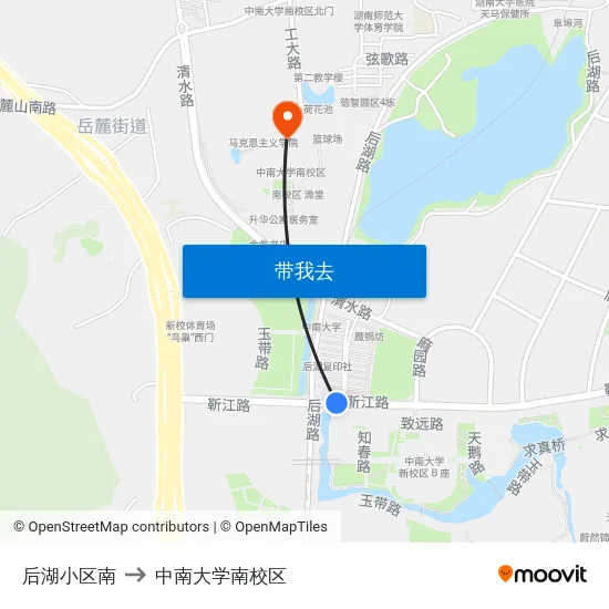 后湖小区南 to 中南大学南校区 map