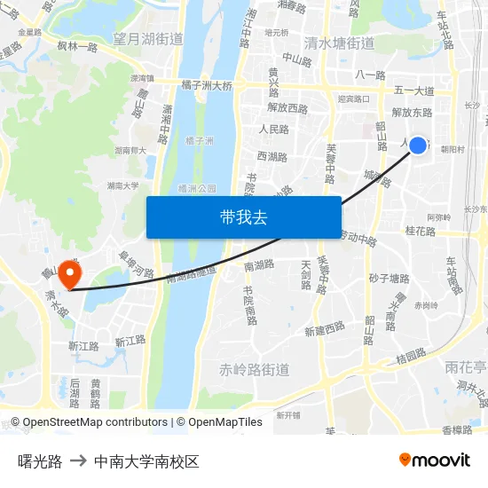 曙光路 to 中南大学南校区 map
