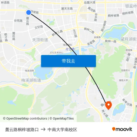 麓云路桐梓坡路口 to 中南大学南校区 map
