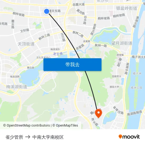 省少管所 to 中南大学南校区 map