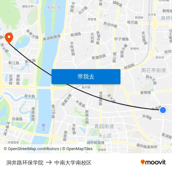 洞井路环保学院 to 中南大学南校区 map