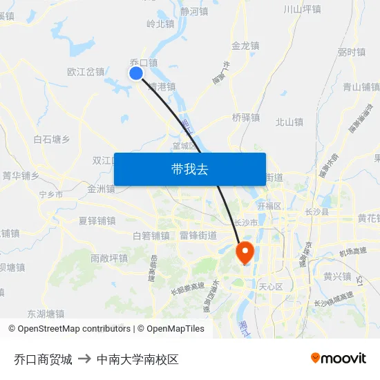 乔口商贸城 to 中南大学南校区 map
