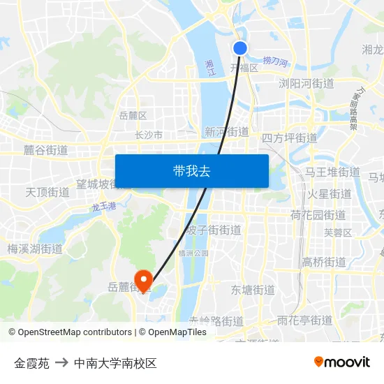 金霞苑 to 中南大学南校区 map
