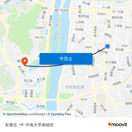 东塘北 to 中南大学南校区 map