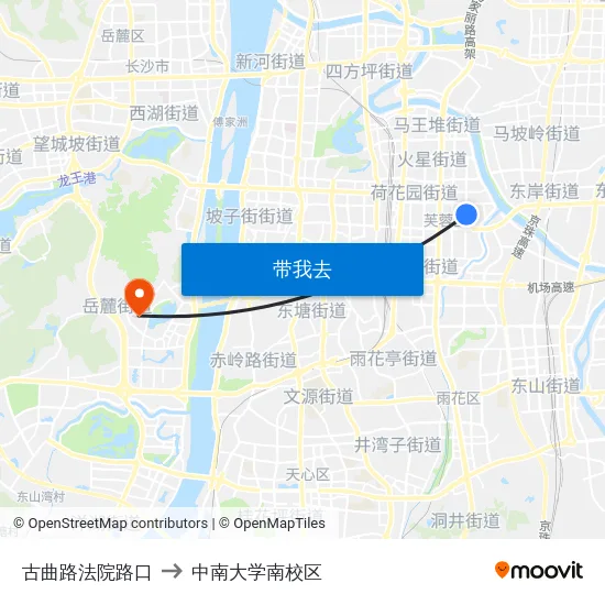 古曲路法院路口 to 中南大学南校区 map