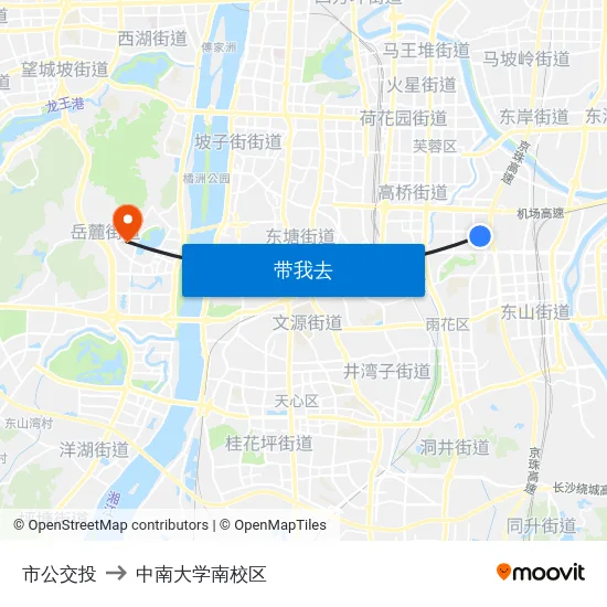 市公交投 to 中南大学南校区 map