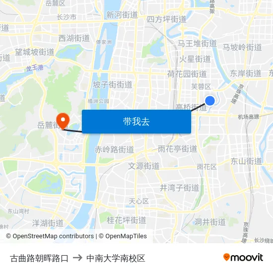 古曲路朝晖路口 to 中南大学南校区 map
