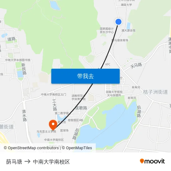 荫马塘 to 中南大学南校区 map