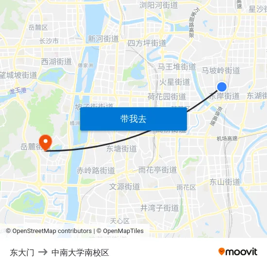 东大门 to 中南大学南校区 map