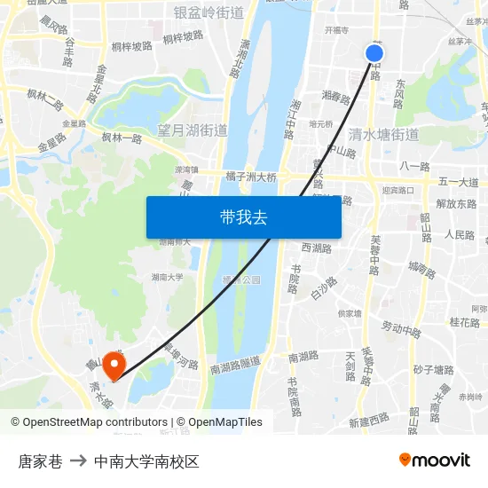 唐家巷 to 中南大学南校区 map
