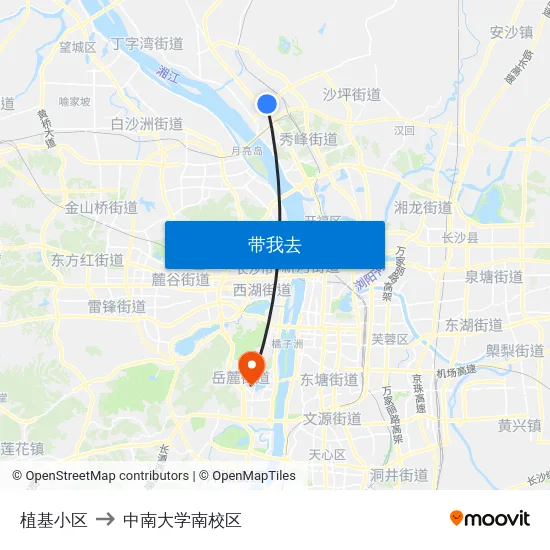 植基小区 to 中南大学南校区 map
