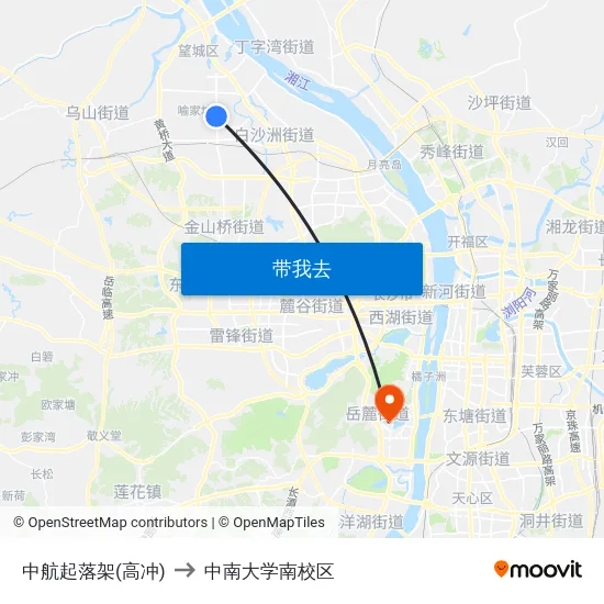 中航起落架(高冲) to 中南大学南校区 map