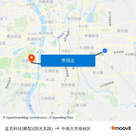 蓝思科技(榔梨)(阳光东路) to 中南大学南校区 map