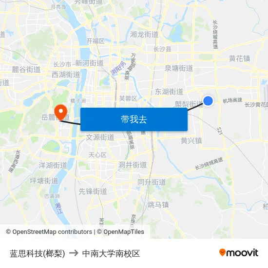 蓝思科技(榔梨) to 中南大学南校区 map