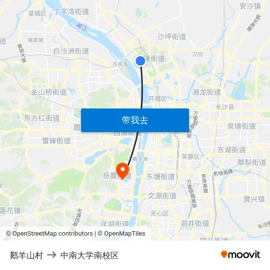 鹅羊山村 to 中南大学南校区 map