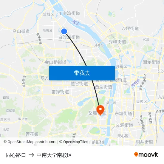 同心路口 to 中南大学南校区 map