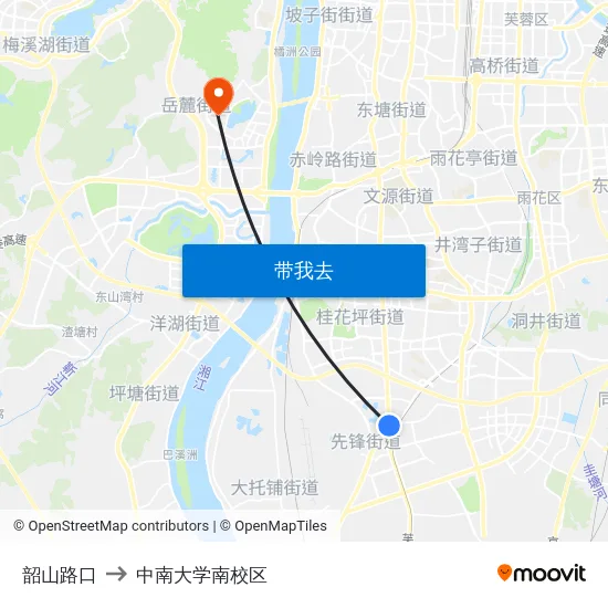 韶山路口 to 中南大学南校区 map