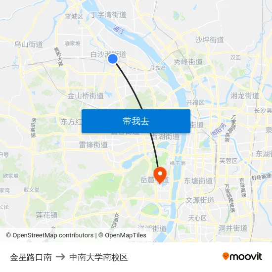 金星路口南 to 中南大学南校区 map