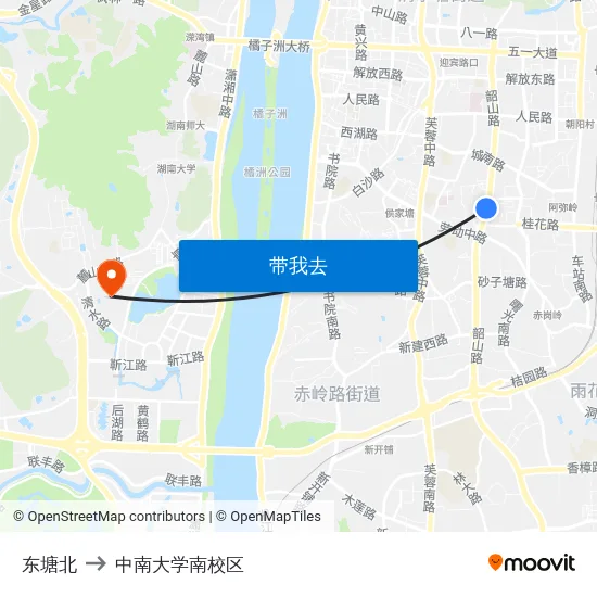 东塘北 to 中南大学南校区 map