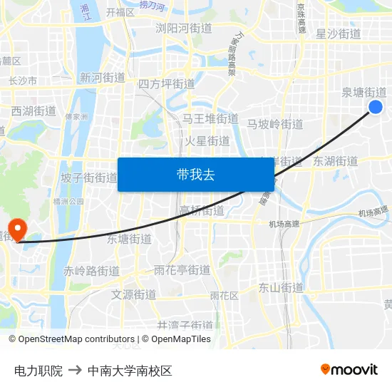 电力职院 to 中南大学南校区 map