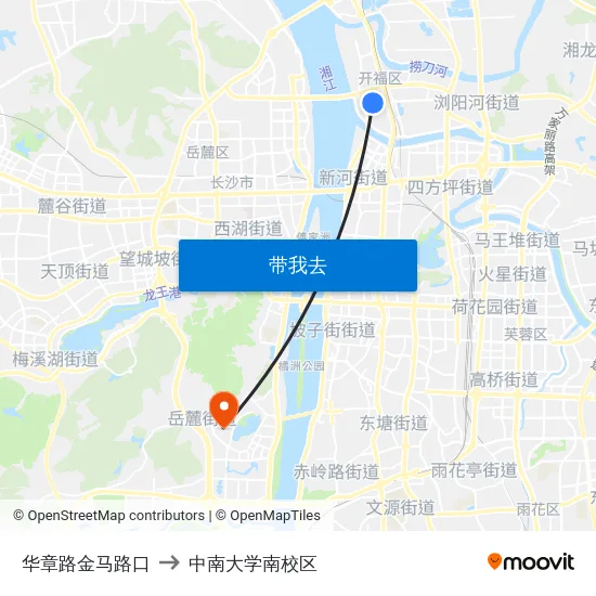 华章路金马路口 to 中南大学南校区 map