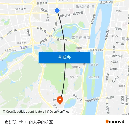 市妇联 to 中南大学南校区 map