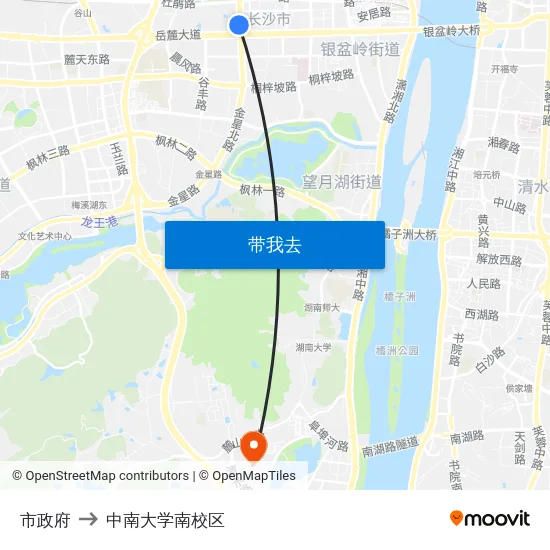 市政府 to 中南大学南校区 map